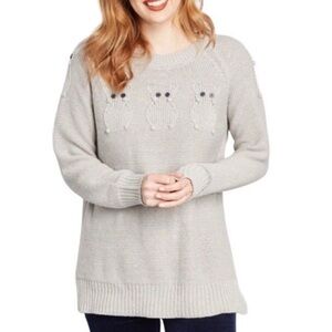 ModCloth Critter Credibility mouse Sweater Gray Pullover Vintage Inspired owl